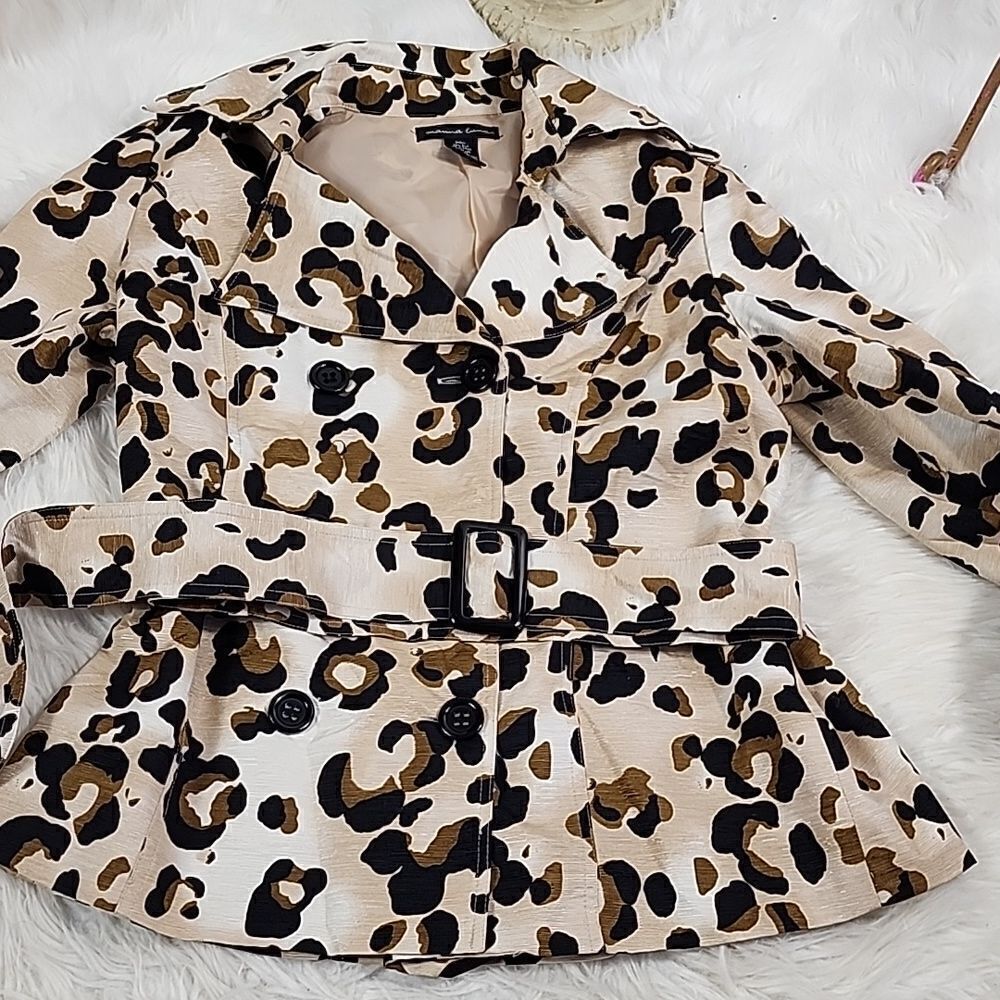 Silk Animal Print Lightweight Belted Long Sleeved Double Breasted Jacket